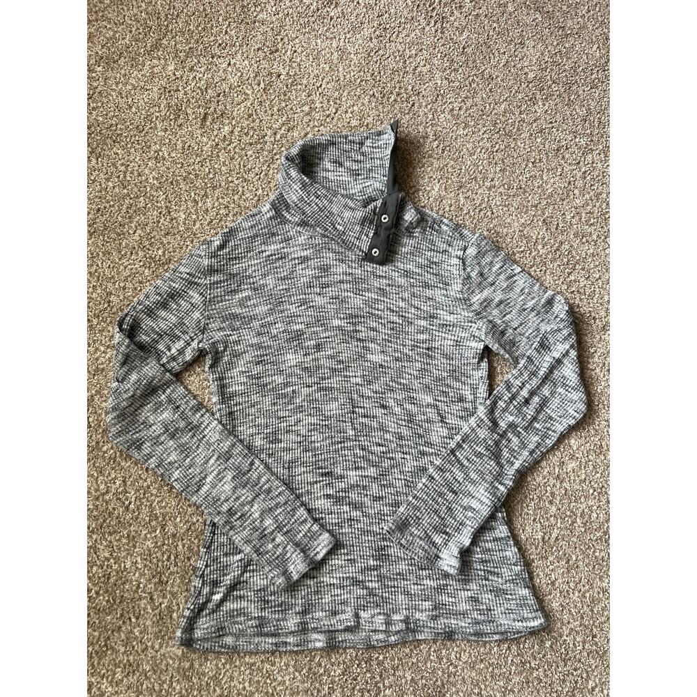 Anthropologie Dolan Left Coast Snap Neck Top PS Gray Space Dye Ribbed Pullover